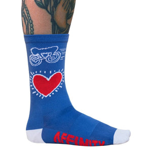 Affinity Keith Haring Cycling Socks  LG/XL Unisex Blue Heart Bike