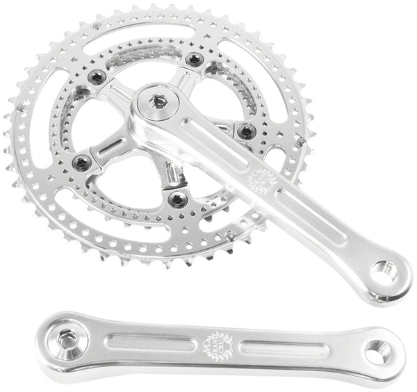 Velo Orange Grand Cru Drillium Cranks - 175mm 8/9/10 Speed 48/34t Square Taper JIS Spindle Interface Polished Aluminum