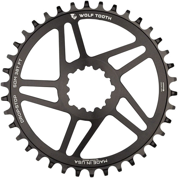 Wolf Tooth Direct Mount Chainring - 38t SRAM Direct Mount For SRAM 3-Bolt 6mm Offset Drop-Stop B Flattop Compatible BLK