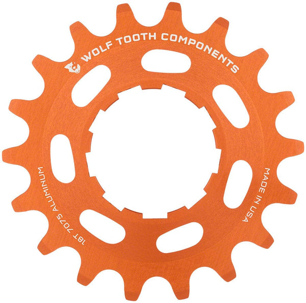 Wolf Tooth Single Speed Aluminum Cog - 18t Compatible 3/32" Chains Orange