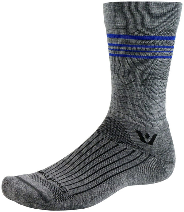 Swiftwick Pursuit Crew Socks - 6" Topographic Gray Large