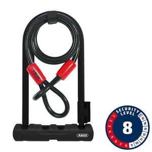 Abus U-Lock Abus Ultra 410 + Cobra Loop U-Lock Key 12mm 17.0cm x 23.0cm 6.7" x 9" SH34 Black; Cable 10mm 120cm 4'