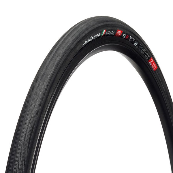 Challenge Road Tires Challenge Strada Pro TLR Tire 700x25C Folding Tubeless Ready Natural SuperPoly PPS 300TPI Black