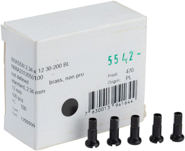 DT Swiss Spoke Nipples DT Swiss Standard Brass Nipples: 2.34 x 12mm Black Box of 100