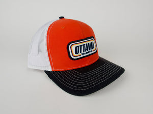First In Apparel Shop Merch Orange Ottawa Bike and Trail Trucker Cap Speedway Logo