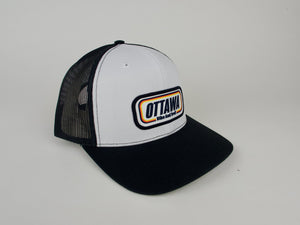 First In Apparel Shop Merch White Ottawa Bike and Trail Trucker Cap Speedway Logo