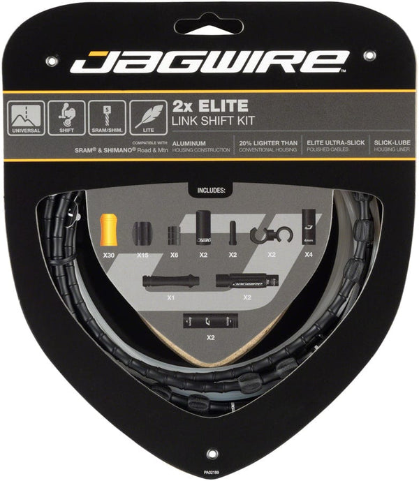 Jagwire Cables and Housing Black Jagwire 2x Elite Link Shift Cable Kit - SRAM/Shimano Polished Ultra-Slick Cables