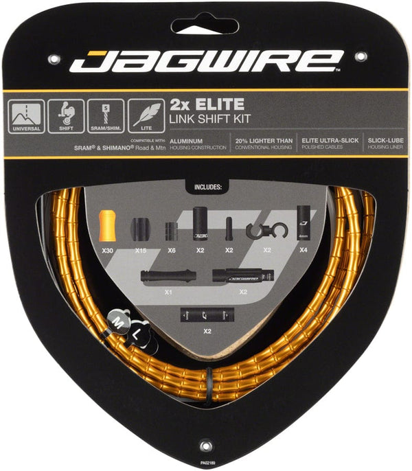 Jagwire Cables and Housing Gold Jagwire 2x Elite Link Shift Cable Kit - SRAM/Shimano Polished Ultra-Slick Cables