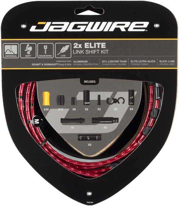 Jagwire Cables and Housing Red Jagwire 2x Elite Link Shift Cable Kit - SRAM/Shimano Polished Ultra-Slick Cables