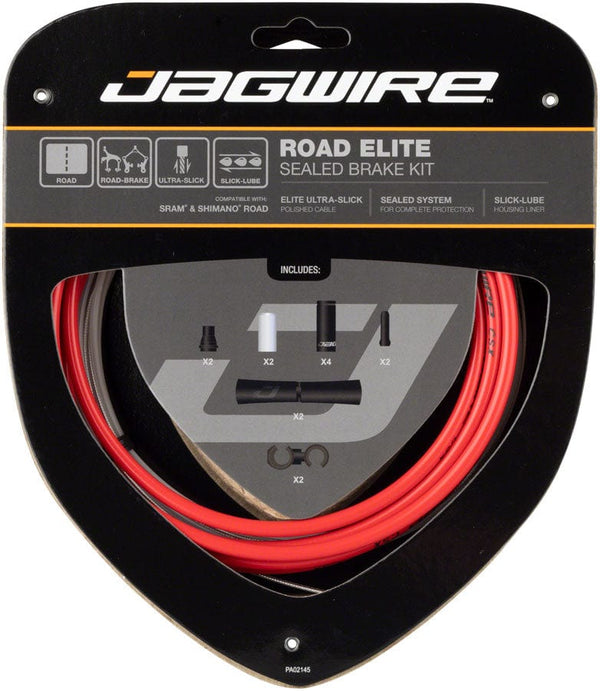 Jagwire Cables and Housing Red Jagwire Road Elite Sealed Brake Cable Kit - SRAM/Shimano, Ultra-Slick Uncoated Cables