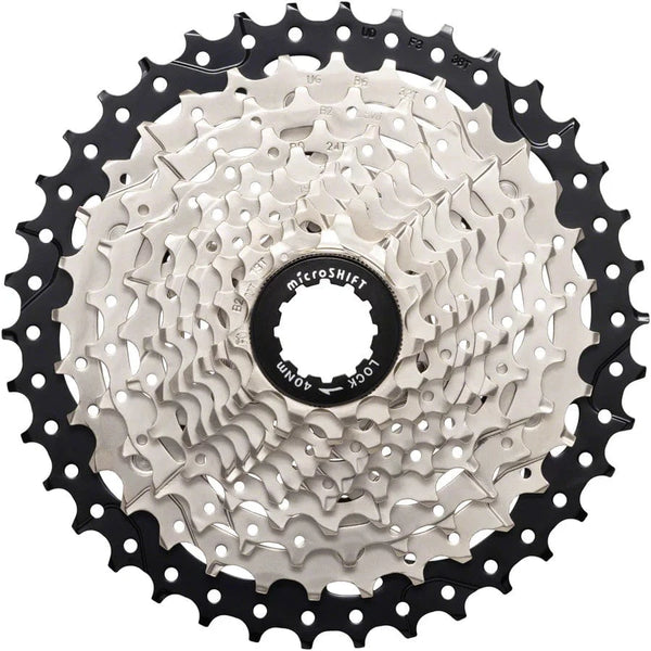 microSHIFT Drivetrain microSHIFT Sword Cassette - 10 Speed, 11-38t, Full Steel Construction, Satin Nickel