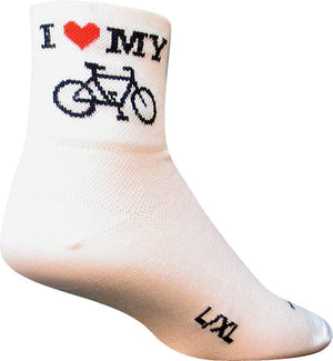 SockGuy Socks SockGuy Classic I Love My Bike Socks - 3" White Large/X-Large