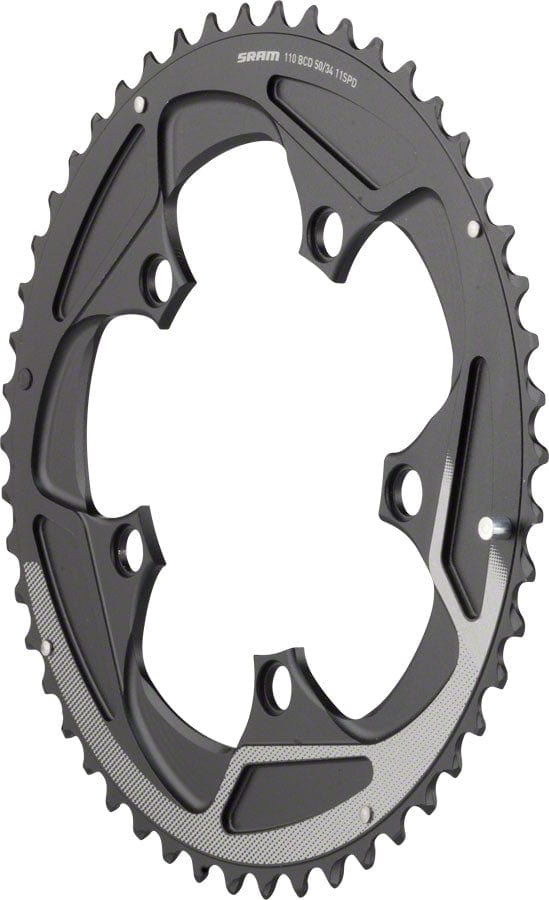 SRAM Chainrings SRAM 50 Teeth 110mm BCD 11-Speed Yaw Chainring BLK Silver Trim Use 34T