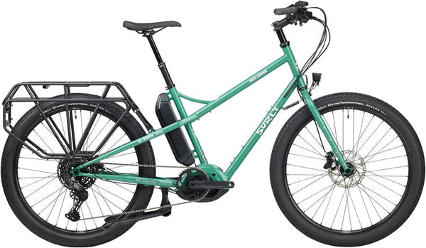 Surly Cargo Ebikes Surly Skid Loader Cargo Ebike - 27.5'' Steel Illegal Smile Green Large