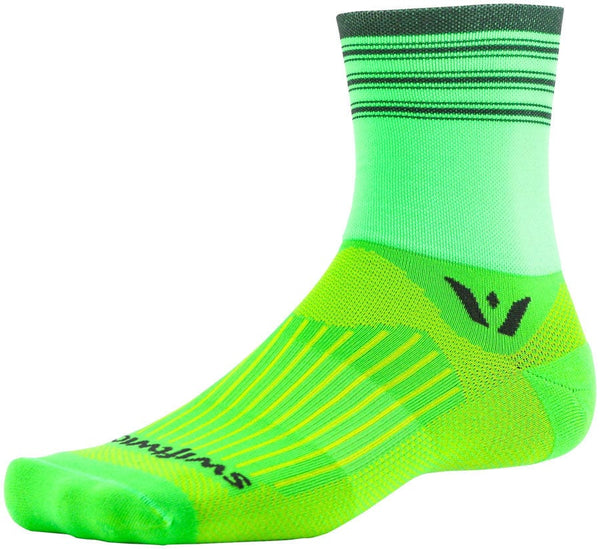 Swiftwick Socks Small Swiftwick Aspire Four Stripe Socks - 4" Green/Gray