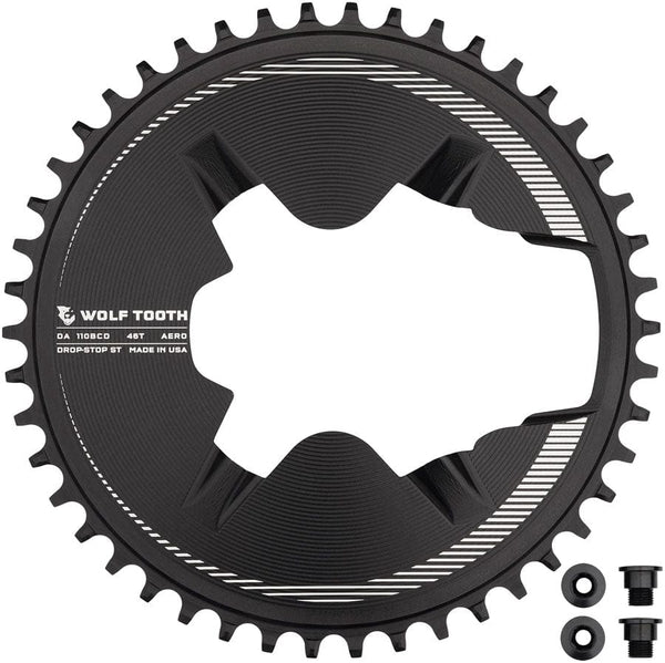 Wolf Tooth Chainrings Wolf Tooth Aero Direct Mount 1x Chainring - 46t 4-Bolt Drop-Stop ST Compatible Shimano Dura-Ace R9200/R9200-P Only BLK