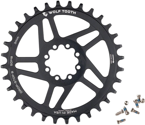 Wolf Tooth Chainrings Wolf Tooth Direct Mount Chainring - 28t SRAM Direct Mount Drop-Stop B For SRAM 8-Bolt Cranksets 3mm Offset BLK
