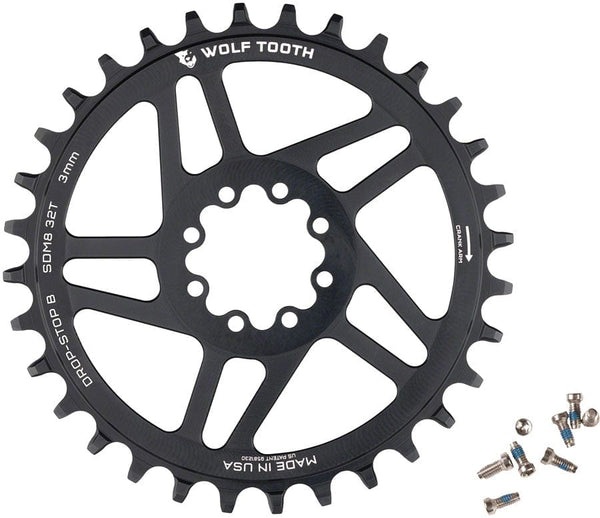 Wolf Tooth Chainrings Wolf Tooth Direct Mount Chainring - 32t SRAM Direct Mount Drop-Stop B For SRAM 8-Bolt Cranksets 3mm Offset BLK