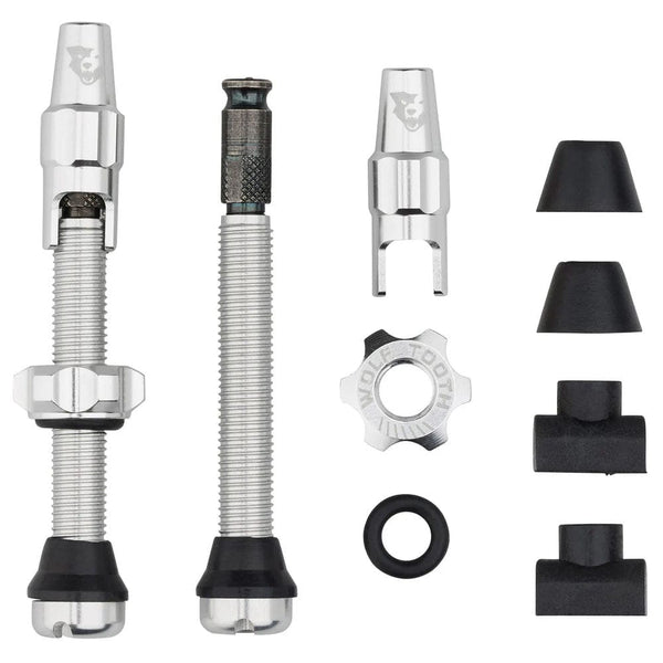 Wolf Tooth Tubeless Valves 44Mm / Raw Silver Wolf Tooth Tubeless Clik Valve Stem Kit